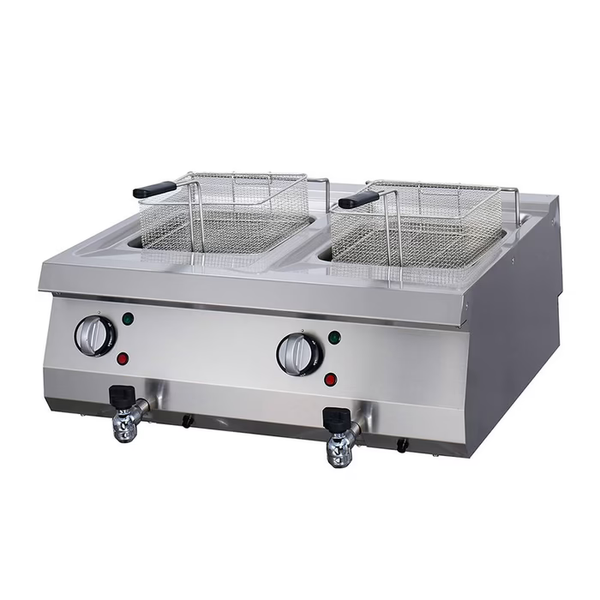 MAXIMA Gastro Heavy Duty Fritteuse - 2 x 12 l - Doppeleinheit - 70 cm Tief - mit Ablasshahn - Gas