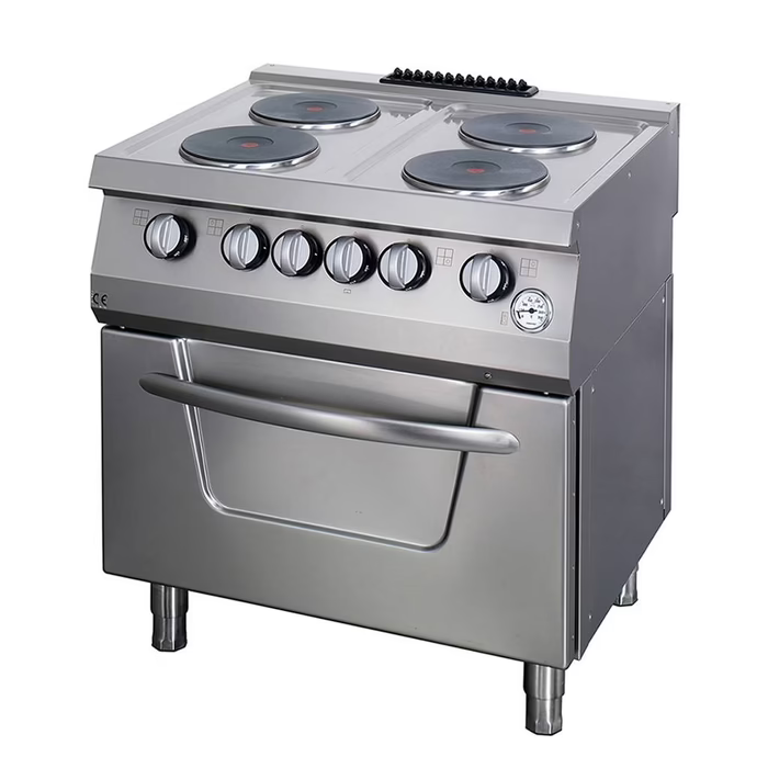 MAXIMA Gastro Heavy Duty Herd - 4 Brenner - Doppeleinheit - 70 cm Tief - mit Ofen - Elektrisch