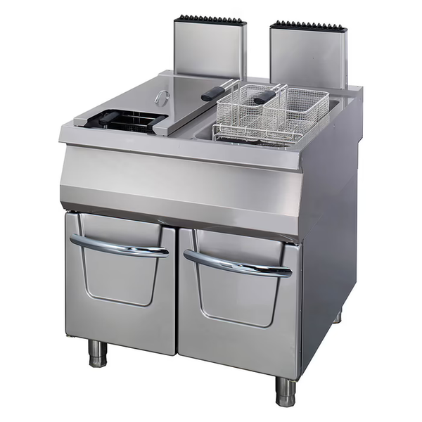 MAXIMA Gastro Premium Fritteuse - 2 x 22 l - Doppeleinheit - 90 cm Tief - mit Ablasshahn - Gas