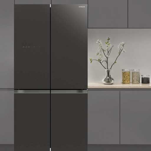 Hitachi French Door Kühlschrank R-WB640VRU0-GBK , 4Türen, 90 cm, 640 Liter, Schwarz Glas