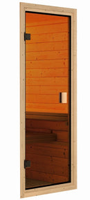 Karibu Gartensauna "Saunahaus Skrollan 2 mit Vorraum" 4 Personen Natur ohne Ofen moderne Tür