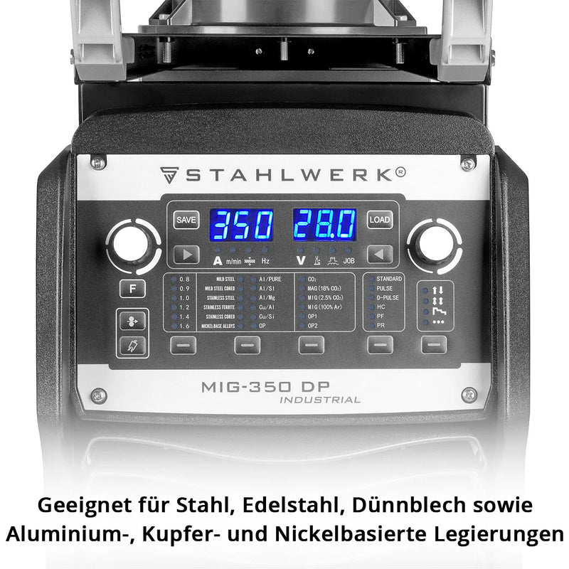 STAHLWERK Industrie-Schweißgerät MIG MAG 350 DP Vollausstattung Vollsynergischer, wassergekühlter IGBT Inverter mit 350 A und Spot-Funktion, MIG MAG Schweißanlage mit Puls | Doppelpuls