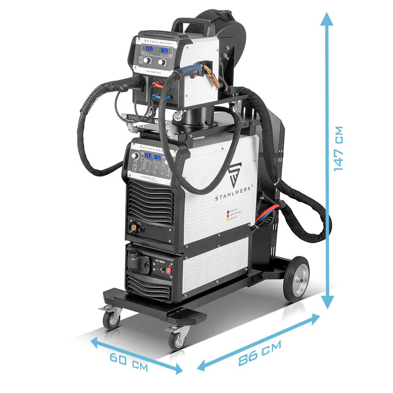 STAHLWERK Industrie-Schweißgerät MIG MAG 350 DP Vollausstattung Vollsynergischer, wassergekühlter IGBT Inverter mit 350 A und Spot-Funktion, MIG MAG Schweißanlage mit Puls | Doppelpuls