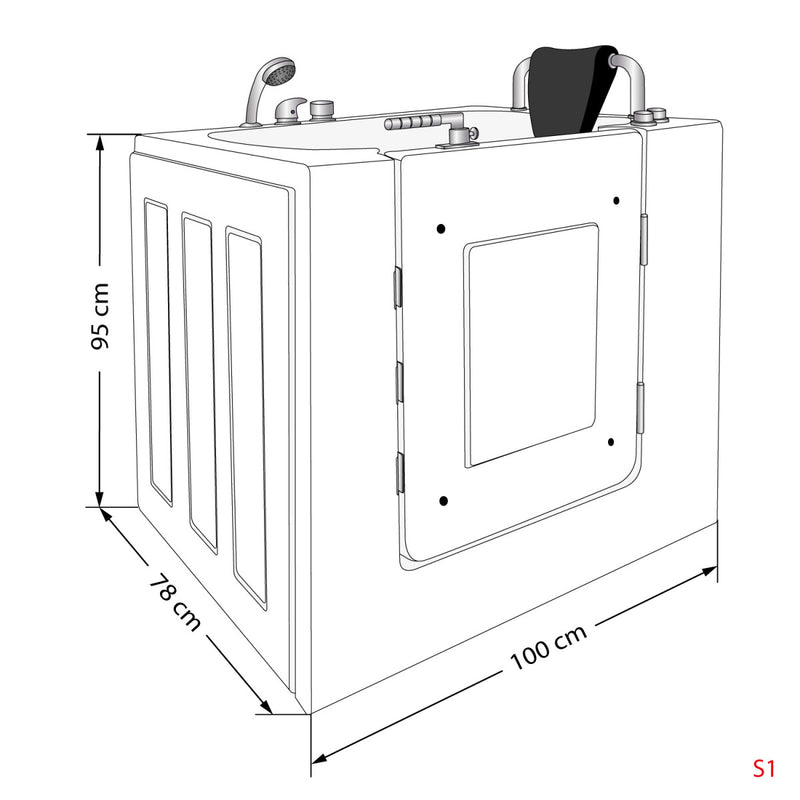 Acqua Vapore Senioren Sitzbadewanne Sitzwanne Badewanne mit Tür S02-B-R 100x78 cm