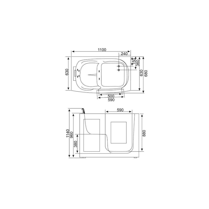 Acqua Vapore Seniorendusche und Kombination Wanne mit Whirlpool S08D-WP-TH-C-L 110x68x205cm
