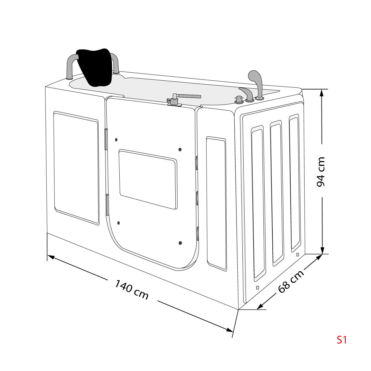 Acqua Vapore Sitzbadewanne Senioren Wanne Sitzwanne mit Tür S07-TH-B-R 140x76cm