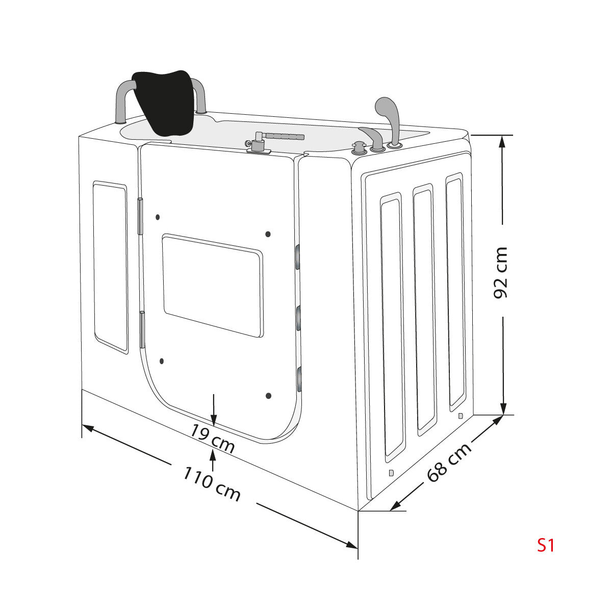 Acqua Vapore Sitz Bathtub for Seniors, Sitz Bathtub with Door S08-AL 68x110cm