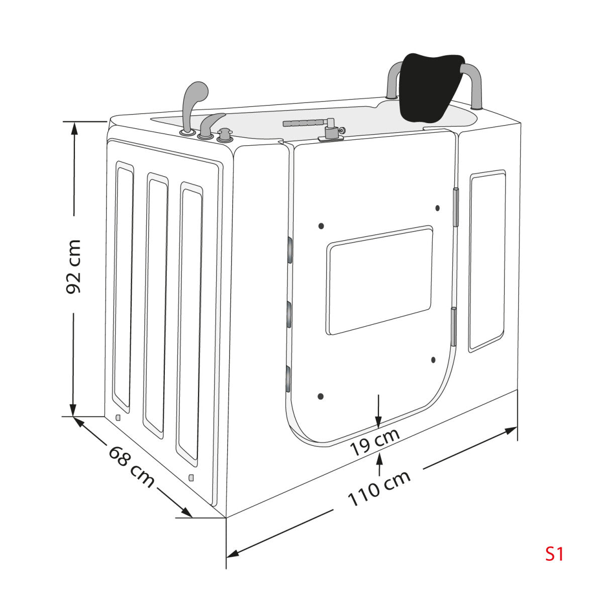 Acqua Vapore Sitz Bathtub for Seniors, Sitz Bathtub with Door S08-TH-AR 68x110cm