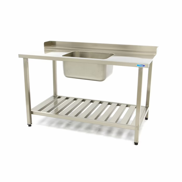 MAXIMA Gastro Geschirrspültisch - 120 x 75 cm - rechts - mit Backsplash und Lagerregal