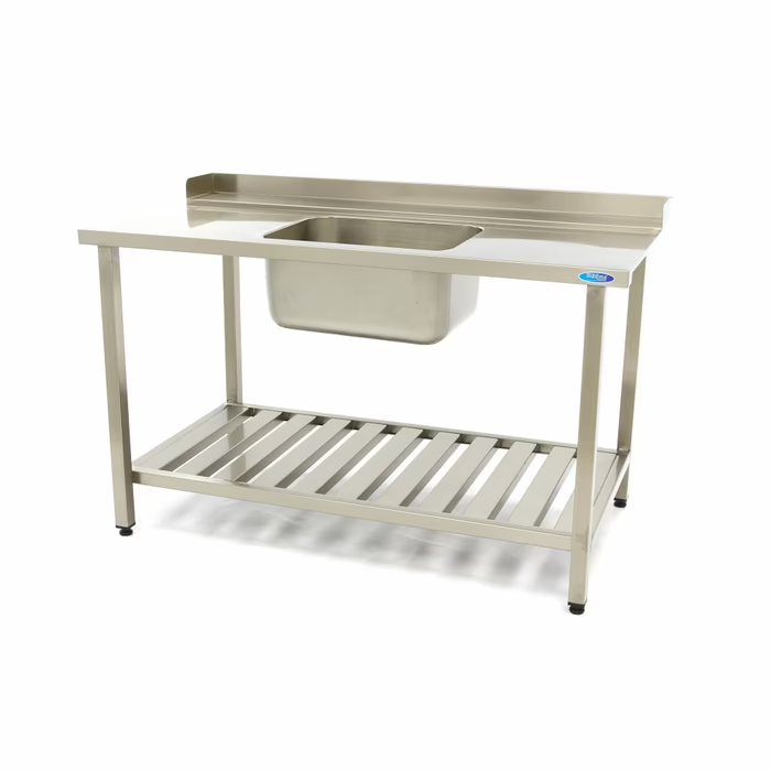MAXIMA Gastro Geschirrspültisch - 120 x 75 cm - rechts - mit Backsplash und Lagerregal