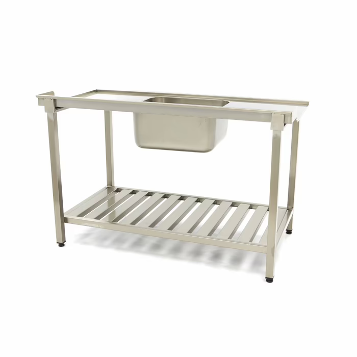 MAXIMA Gastro Geschirrspültisch - 120 x 75 cm - rechts - mit Backsplash und Lagerregal