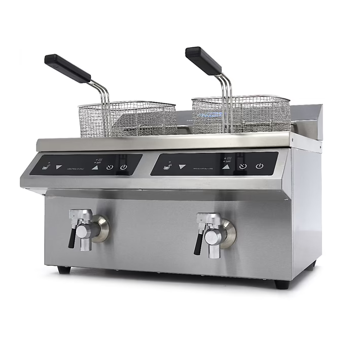 MAXIMA Gastro Fritteuse - 2 x 8 l - 2 Körbe - mit Ablasshahn - Induktion