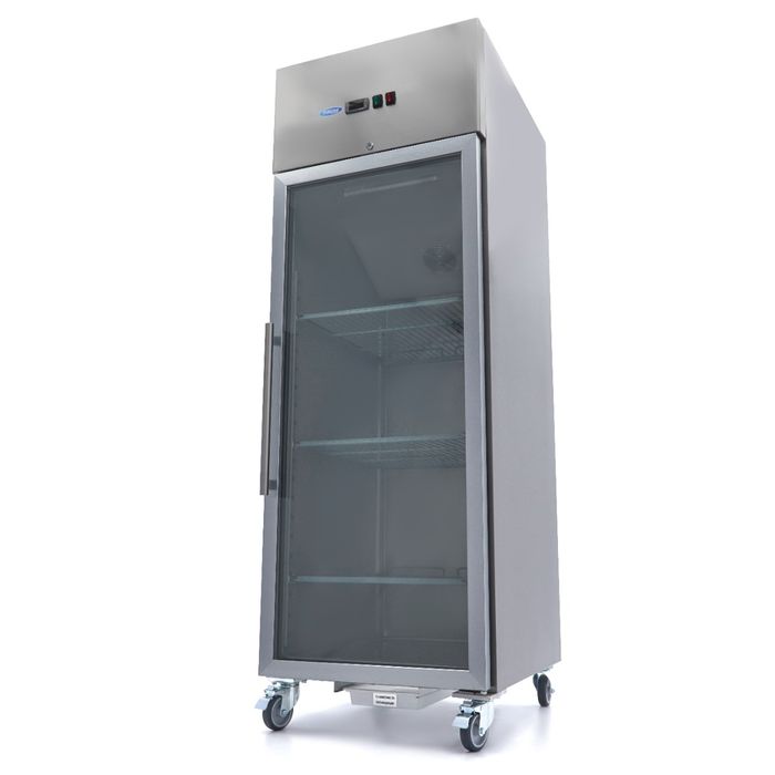 MAXIMA Gastro Gefrierschrank - 600 l - 3 Einstellbare Regale (2/1 GN) - Rostfreier Stahl - mit Glastür