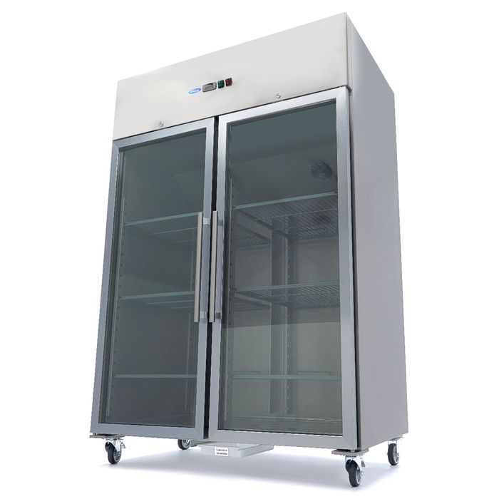 MAXIMA Gastro Gefrierschrank - 1200 l - 6 Einstellbare Regale (2/1 GN) - Rostfreier Stahl - mit Glastür