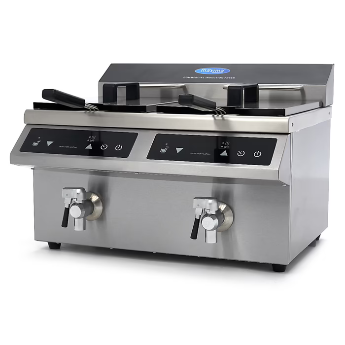 MAXIMA Gastro Fritteuse - 2 x 8 l - 2 Körbe - mit Ablasshahn - Induktion