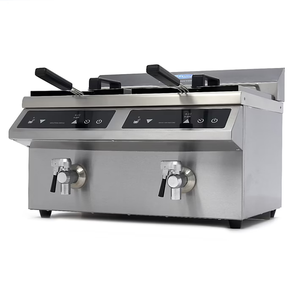 MAXIMA Gastro Fritteuse - 2 x 8 l - 2 Körbe - mit Ablasshahn - Induktion