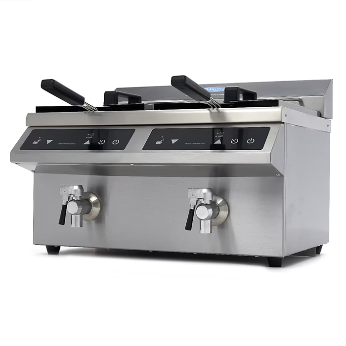 MAXIMA Gastro Fritteuse - 2 x 8 l - 2 Körbe - mit Ablasshahn - Induktion