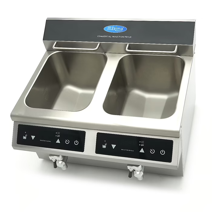 MAXIMA Gastro Fritteuse - 2 x 8 l - 2 Körbe - mit Ablasshahn - Induktion