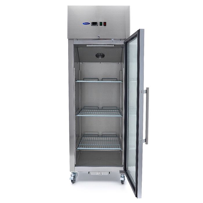 MAXIMA Gastro Gefrierschrank - 600 l - 3 Einstellbare Regale (2/1 GN) - Rostfreier Stahl - mit Glastür