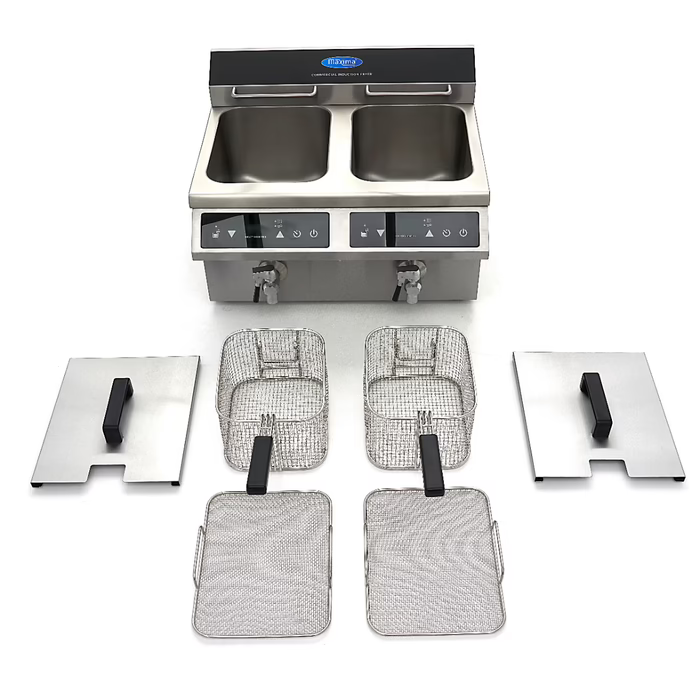 MAXIMA Gastro Fritteuse - 2 x 8 l - 2 Körbe - mit Ablasshahn - Induktion