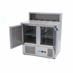 MAXIMA Gastro Pizzakühltisch - 90 cm - 2 Türen - Passt 5 x 1/6 GN - inkl. Edelstahlabdeckung – Vorschau 4