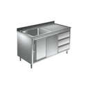 Spülschrank mit Schubladenblock, 1 Becken links, Bautiefe 600 mm | 1500x600x850 mm