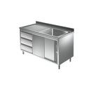 Spülschrank mit Schubladenblock, 1 Becken rechts, Bautiefe 700 mm | 1600x700x850 mm