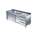 Spülschrank mit Schubladenblock, 2 Becken links, Bautiefe 600 mm | 2000x600x850 mm