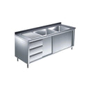 Spülschrank mit Schubladenblock l, 2 Becken rechts, Bautiefe 600 mm | 1500x600x850 mm