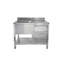 Spültisch mit Schubladenblock, 1 Becken links, Bautiefe 600 mm | 1200x700x850 mm