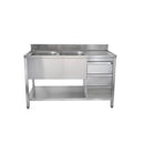 Spültisch mit Schubladenblock, 2 Becken links, Bautiefe 700 mm | 1800x700x850 mm