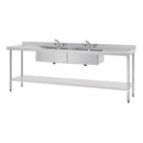 Vogue Edelstahl-Doppelspüle mit Doppel-Abtropffläche 240cm
