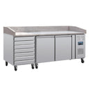 Polar Serie U 2-türiger Pizzakühltisch mit Marmorfläche und 7 Schubladen 428L