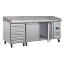 Polar Serie U 2-türiger Pizzakühltisch mit Marmorfläche und 7 Schubladen 428L
