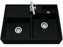 Villeroy & Boch Spülstein Doppelbecken Pure Black - 6323 91 R7 Keramikspüle inkl. Hahnlöcher für Armatur u. Seifenspender