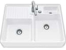 Villeroy & Boch Spülstein Doppelbecken Stone White - 6323 92 RW Keramikspüle Excenter inkl. Hahnlöcher 1+2