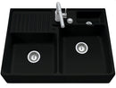 Villeroy & Boch Spülstein Doppelbecken Pure Black - 6323 92 R7 Keramikspüle Excenter inkl. Hahnlöcher 1+2