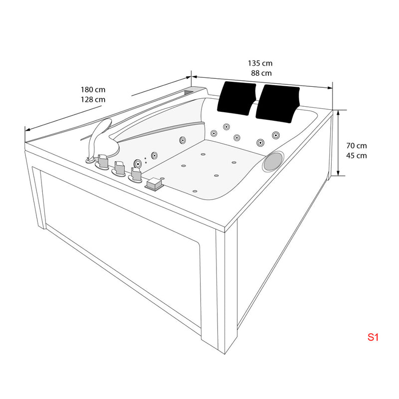 Acqua Vapore Whirlpool Pool Badewanne Eckwanne Wanne W12HZ-TH-C-SC 180x135cm Ringzirkulation, aktive Schlauch-Reinigung