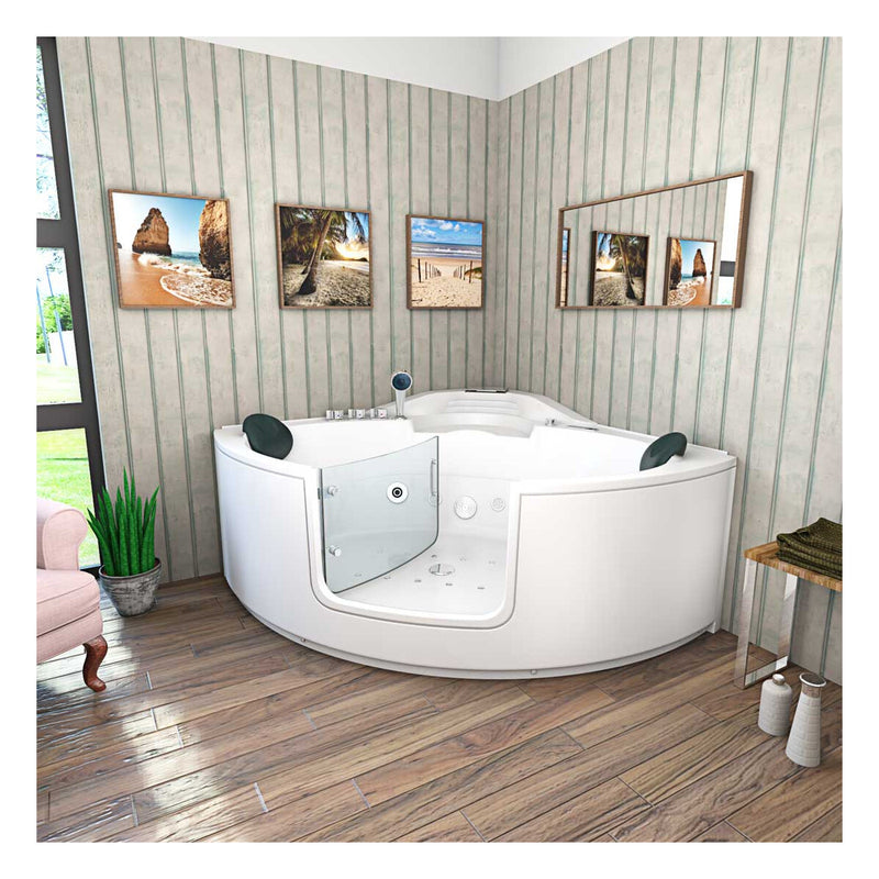 Acqua Vapore Whirlpool Pool Badewanne Eckwanne Wanne W60 140x140cm mit Tür Walk-in-Pool passive Schlauch-Reinigung