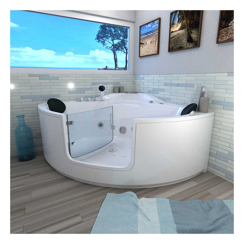 Acqua Vapore Whirlpool Pool Badewanne Eckwanne Wanne W60-TH 140x140cm mit Tür Walk-in-Pool passive Schlauch-Reinigung