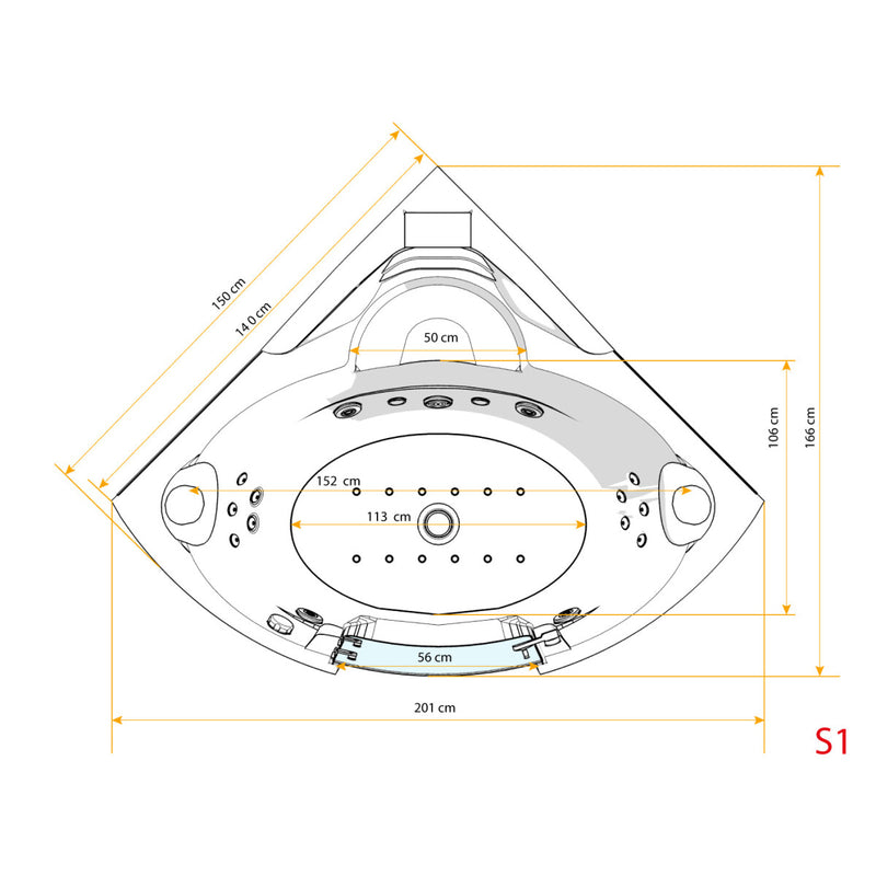Acqua Vapore Whirlpool Pool Badewanne Eckwanne Wanne W70H-TH 150x150cm mit Tür Walk-in-Pool passive Schlauch-Reinigung