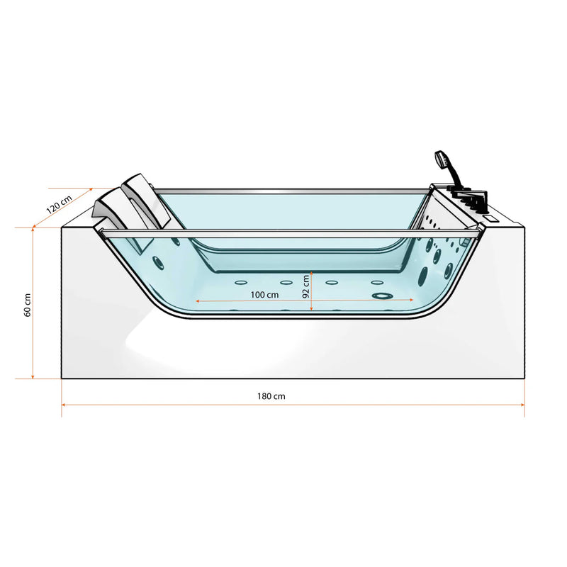 Acqua Vapore Whirlpool Pool Badewanne Wanne W40-SC-EA 180x120cm Reinigungsfunktion aktive Schlauch-Reinigung