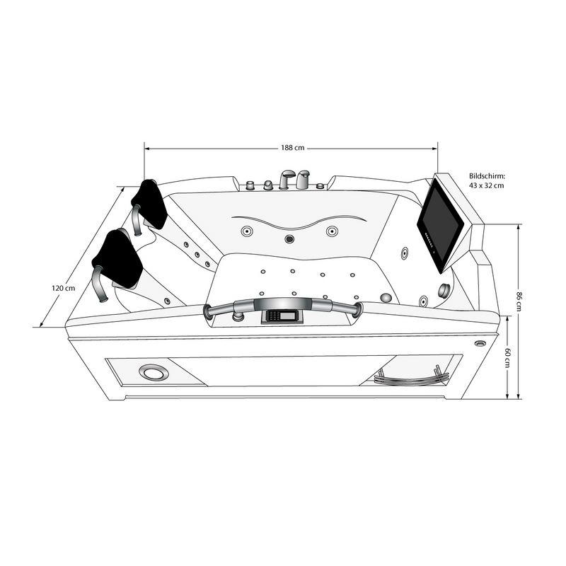 Acqua Vapore Whirlpool Vollausstattung Pool Badewanne Wanne mit TV T18L-TH 188x120cm