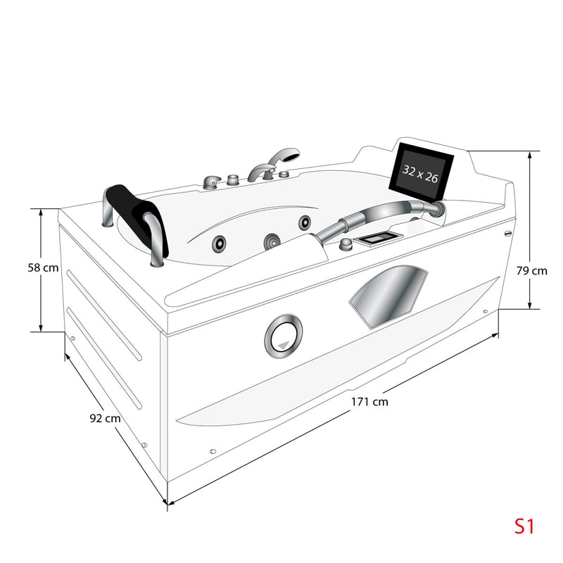Acqua Vapore Whirlpool Vollausstattung Pool Badewanne Wanne mit TV T42L-SC 171x92cm aktive Schlauchreinigung