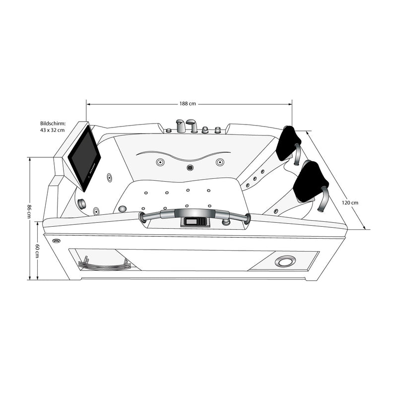 Acqua Vapore Whirlpool Vollausstattung Pool Wanne Eckwanne mit TV T18R-TH 120x188cm