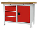 Bedrunka+Hirth cabinet workbench, depth 600 mm, R 18-16, number of drawers: 3, 1 x hinged door, 1 x shelf