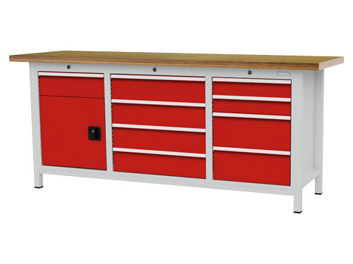 Bedrunka+Hirth box workbench, depth 600 mm R 18-16 and R 24-16, number of drawers: 9, number of hinged doors: 1
