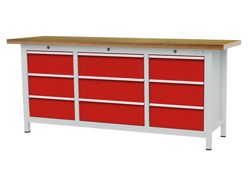 Bedrunka+Hirth box workbench, depth 600 mm R 18-16 and R 24-16, number of drawers: 9