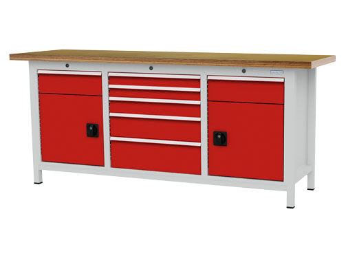 Bedrunka+Hirth box workbench, depth 600 mm R 18-16 and R 24-16, number of drawers: 7, number of hinged doors: 2