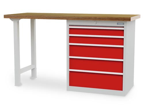 Bedrunka+Hirth modular workbench, depth 600 mm, R 24-16, number of drawers: 5